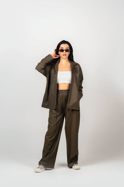 FAUX LEATHER PANTS - BROWN