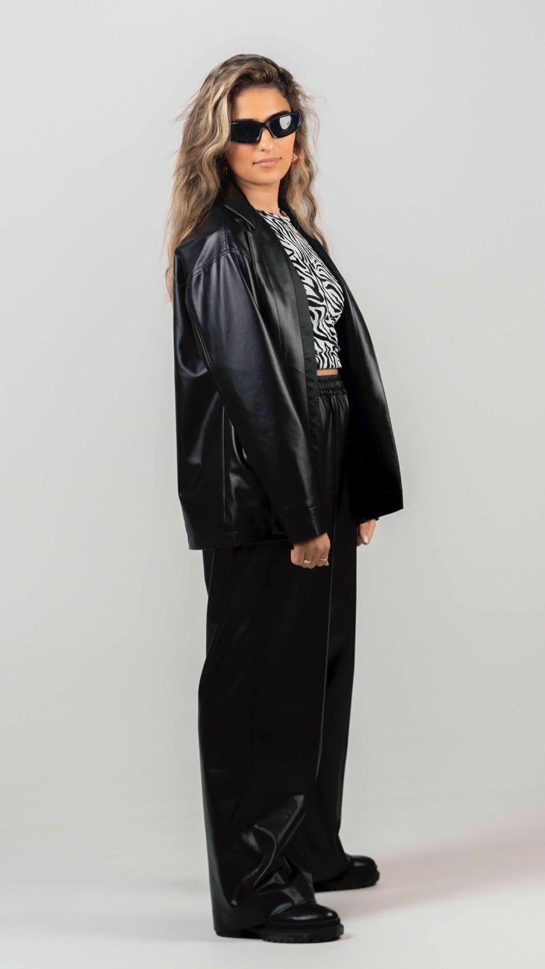 BYSARAD | FAUX LEATHER SUIT - BLACK