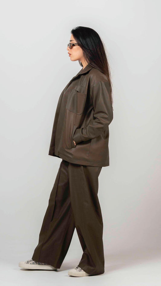 BYSARAD | FAUX LEATHER SUIT - BROWN