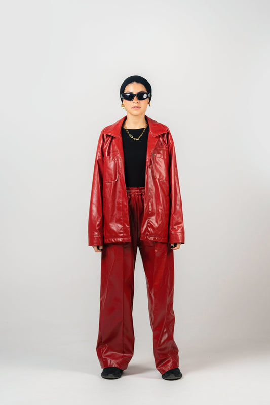 BYSARAD | FAUX LEATHER SUIT - RED