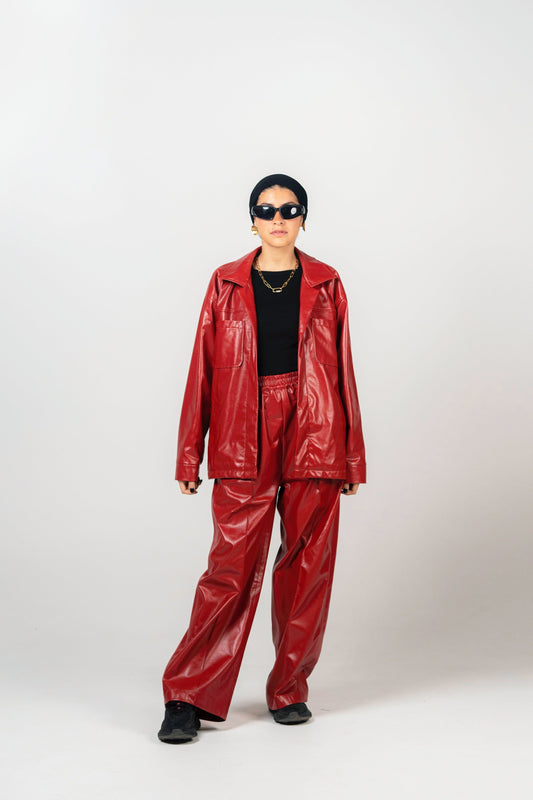 BYSARAD | FAUX LEATHER SUIT - RED