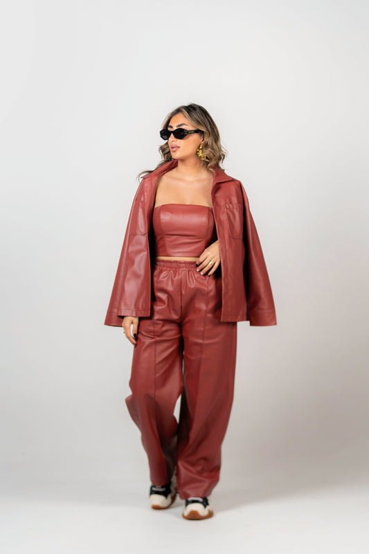 BYSARAD | FAUX LEATHER THREE-PIECE SET - RED