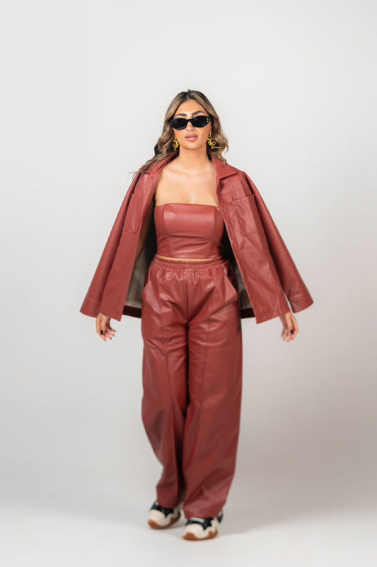 BYSARAD | FAUX LEATHER THREE-PIECE SET - RED