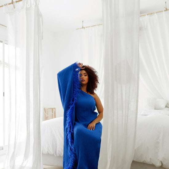 BYSARAD | GALA OFF SHOULDER DRESS - SAPPHIRE BLUE