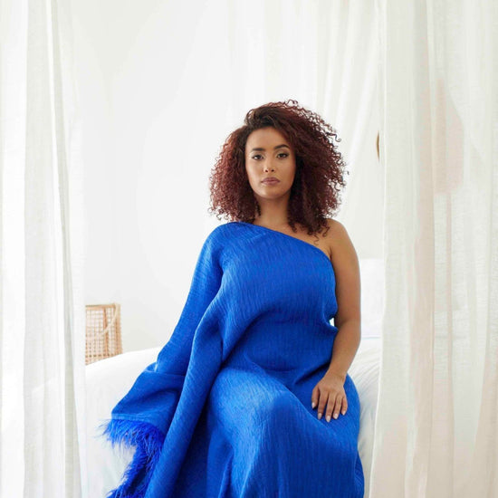 BYSARAD | GALA OFF SHOULDER DRESS - SAPPHIRE BLUE