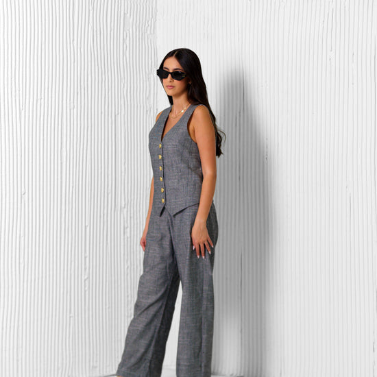 BYSARAD | LINEN PANTS & RELAXED WAISTCOAT CO-ORD - CHARCOAL