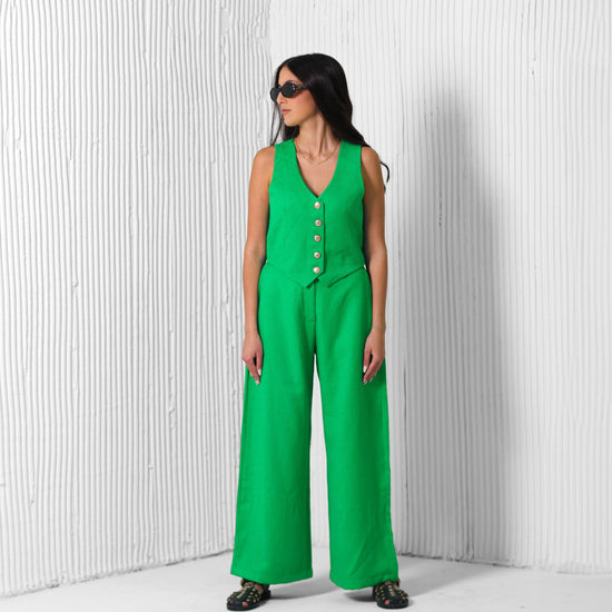 BYSARAD | LINEN PANTS & WAISTCOAT CO-ORD - EMERALD GREEN