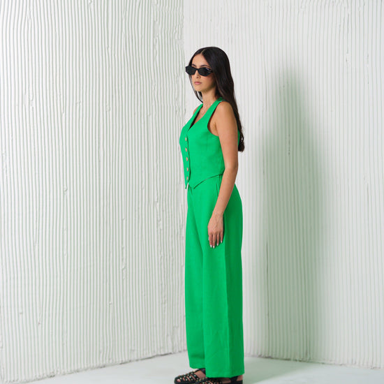 BYSARAD | LINEN PANTS & WAISTCOAT CO-ORD - EMERALD GREEN