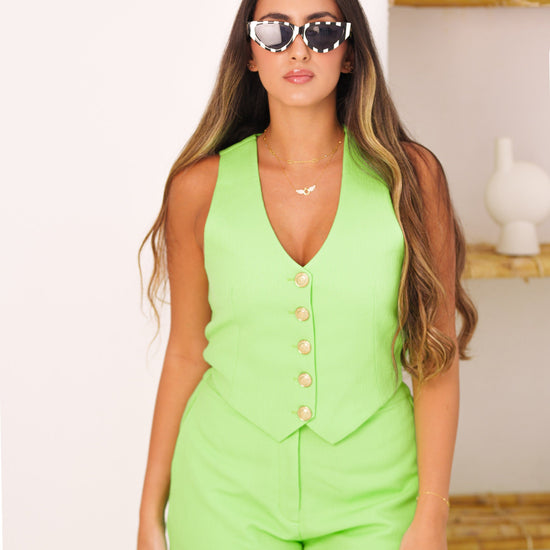 BYSARAD | LINEN PANTS & WAISTCOAT CO-ORD - NEON GREEN