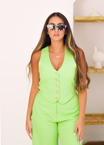 BYSARAD | LINEN PANTS & WAISTCOAT CO-ORD - NEON GREEN