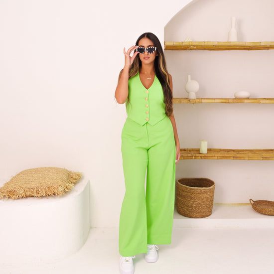 BYSARAD | LINEN PANTS & WAISTCOAT CO-ORD - NEON GREEN