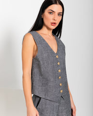 BYSARAD | LINEN SHORTS & RELAXED WAISTCOAT CO-ORD - CHARCOAL