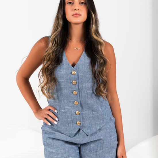 BYSARAD | LINEN SHORTS & RELAXED WAISTCOAT CO-ORD - DAPHNE