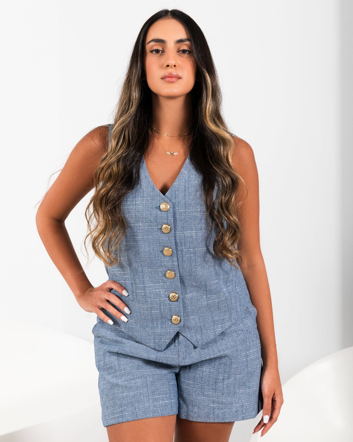 BYSARAD | LINEN SHORTS & RELAXED WAISTCOAT CO-ORD - DAPHNE