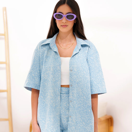 BYSARAD | LINEN SHORTS & SHIRT CO-ORD - BLUE
