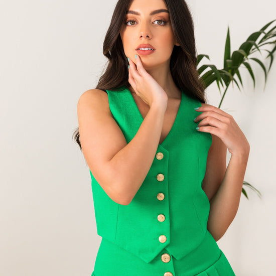 BYSARAD | LINEN SKIRT & WAISTCOAT CO-ORD - EMERALD GREEN