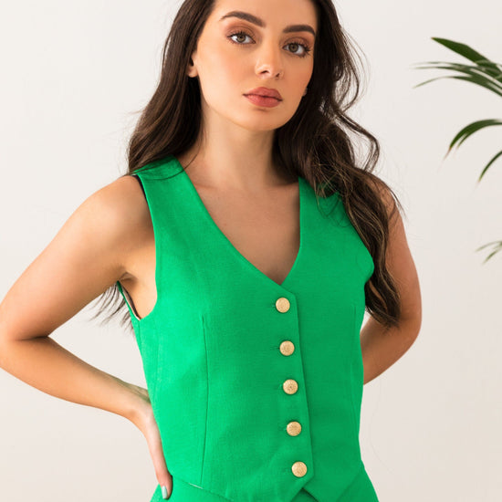 BYSARAD | LINEN SKIRT & WAISTCOAT CO-ORD - EMERALD GREEN