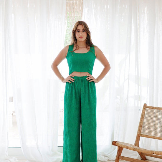 BYSARAD | MARGARITA PANTS & CROP TOP CO-ORD - EMERALD GREEN