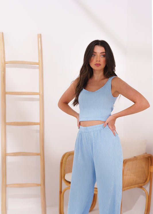 Margarita ~ Long Pants ~ Black with Turquoise Blue Stripes (Style 1200)