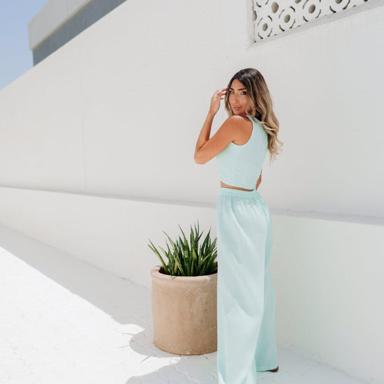 BYSARAD | MARGARITA PANTS & CROP TOP CO-ORD - PASTEL TURQUOISE