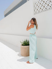 BYSARAD | MARGARITA PANTS & CROP TOP CO-ORD - PASTEL TURQUOISE