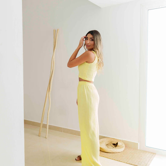 BYSARAD | MARGARITA PANTS & CROP TOP CO-ORD - PASTEL YELLOW