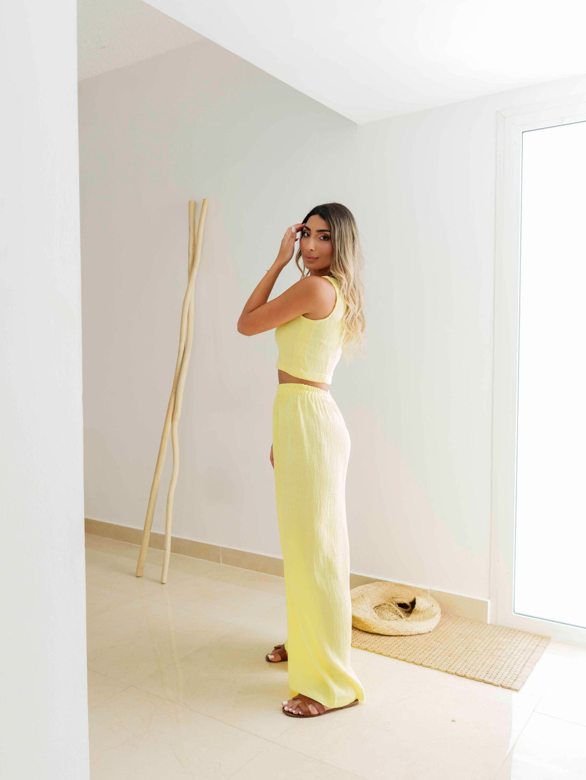 BYSARAD | MARGARITA PANTS & CROP TOP CO-ORD - PASTEL YELLOW