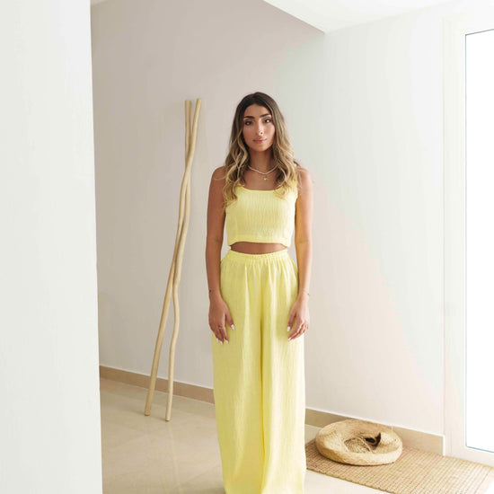 BYSARAD | MARGARITA PANTS & CROP TOP CO-ORD - PASTEL YELLOW