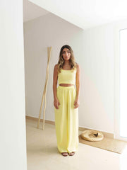 BYSARAD | MARGARITA PANTS & CROP TOP CO-ORD - PASTEL YELLOW