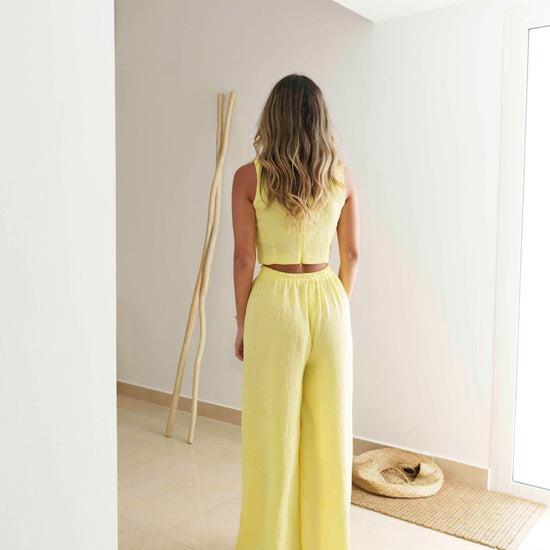 BYSARAD | MARGARITA PANTS & CROP TOP CO-ORD - PASTEL YELLOW
