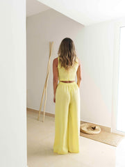 BYSARAD | MARGARITA PANTS & CROP TOP CO-ORD - PASTEL YELLOW