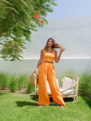 BYSARAD | MARGARITA PANTS & CROP TOP CO-ORD - TANGERINE ORANGE