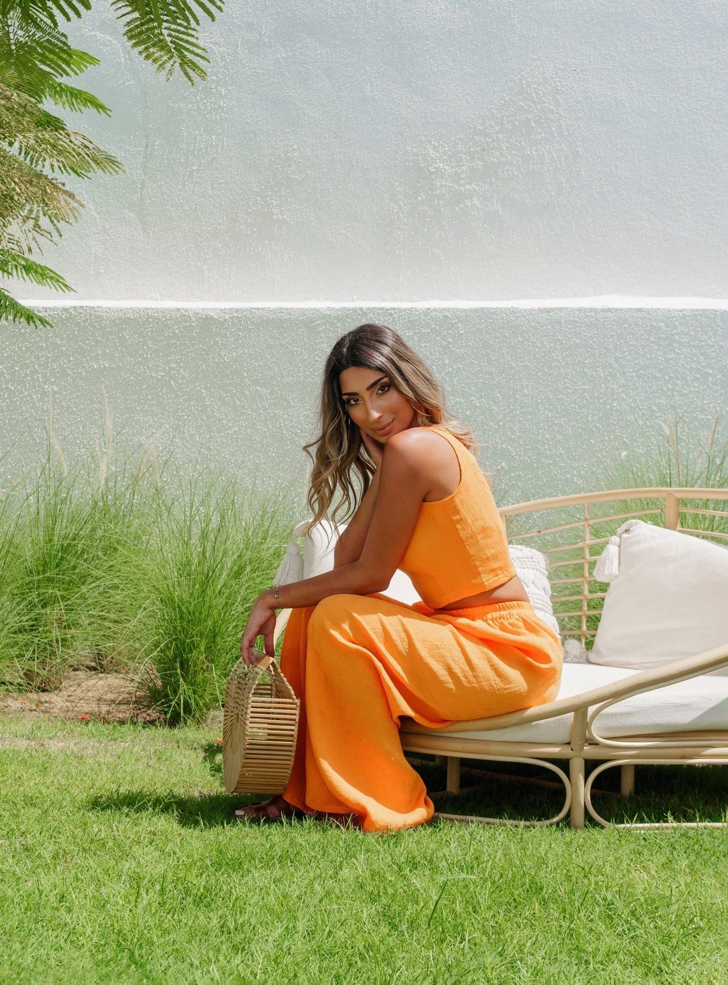 BYSARAD | MARGARITA PANTS & CROP TOP CO-ORD - TANGERINE ORANGE