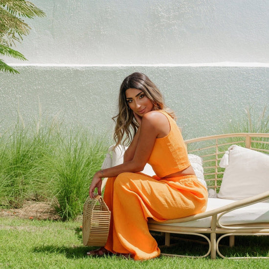 BYSARAD | MARGARITA PANTS & CROP TOP CO-ORD - TANGERINE ORANGE