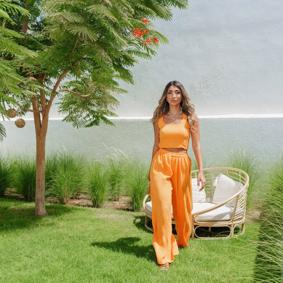 BYSARAD | MARGARITA PANTS & CROP TOP CO-ORD - TANGERINE ORANGE