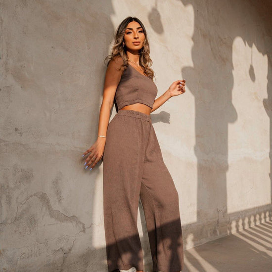 BYSARAD | MARGARITA PANTS & CROP TOP CO-ORD - TAUPE