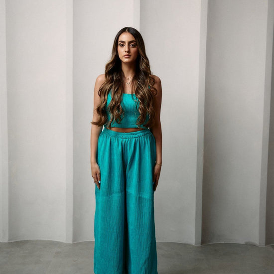 BYSARAD | MARGARITA PANTS & CROP TOP CO-ORD - TURQUOISE TINKERBELL