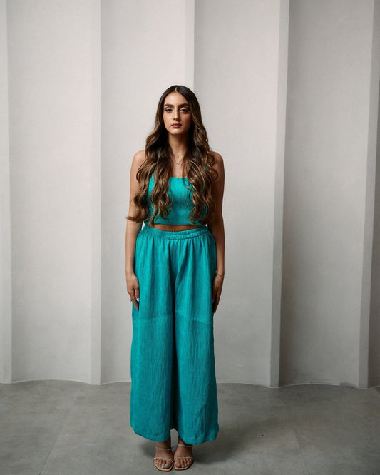 BYSARAD | MARGARITA PANTS & CROP TOP CO-ORD - TURQUOISE TINKERBELL