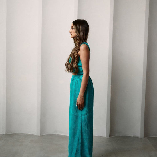 BYSARAD | MARGARITA PANTS & CROP TOP CO-ORD - TURQUOISE TINKERBELL