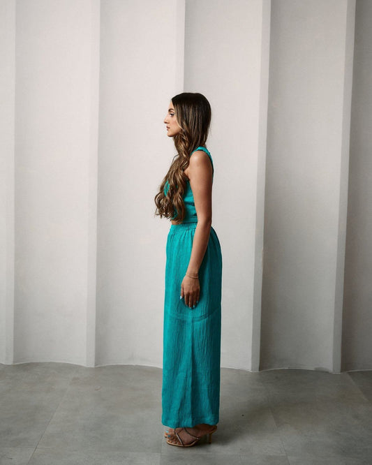 BYSARAD | MARGARITA PANTS & CROP TOP CO-ORD - TURQUOISE TINKERBELL
