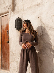 BYSARAD | MARGARITA PANTS & LONG SLEEVE CROP TOP CO-ORD - TAUPE