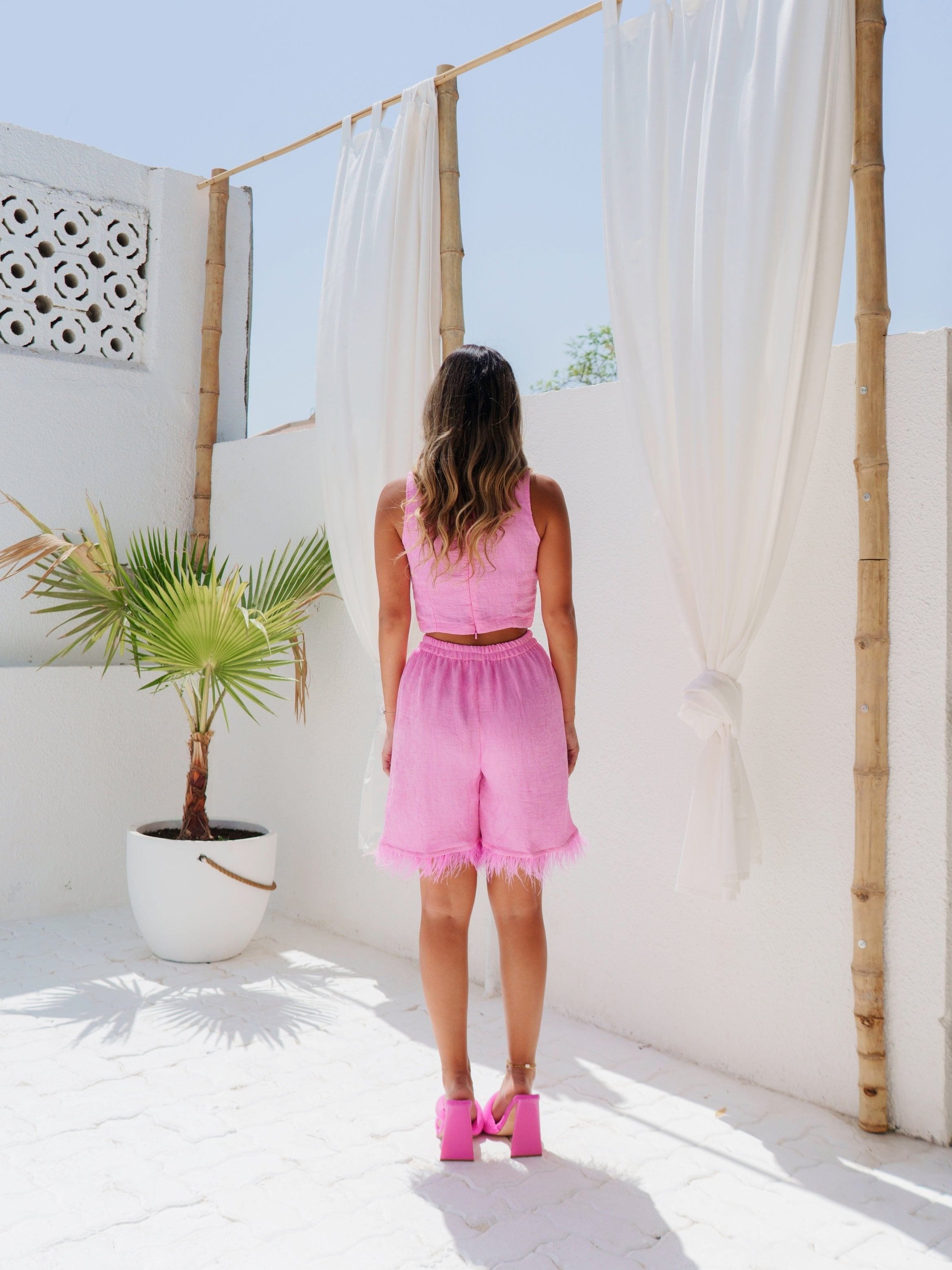 BYSARAD | MARGARITA SHORTS & CROP TOP CO-ORD - BUBBLE GUM PINK