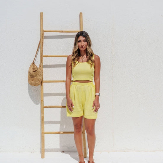 BYSARAD | MARGARITA SHORTS & CROP TOP CO-ORD - PASTEL YELLOW