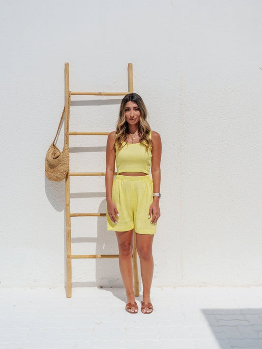 BYSARAD | MARGARITA SHORTS & CROP TOP CO-ORD - PASTEL YELLOW