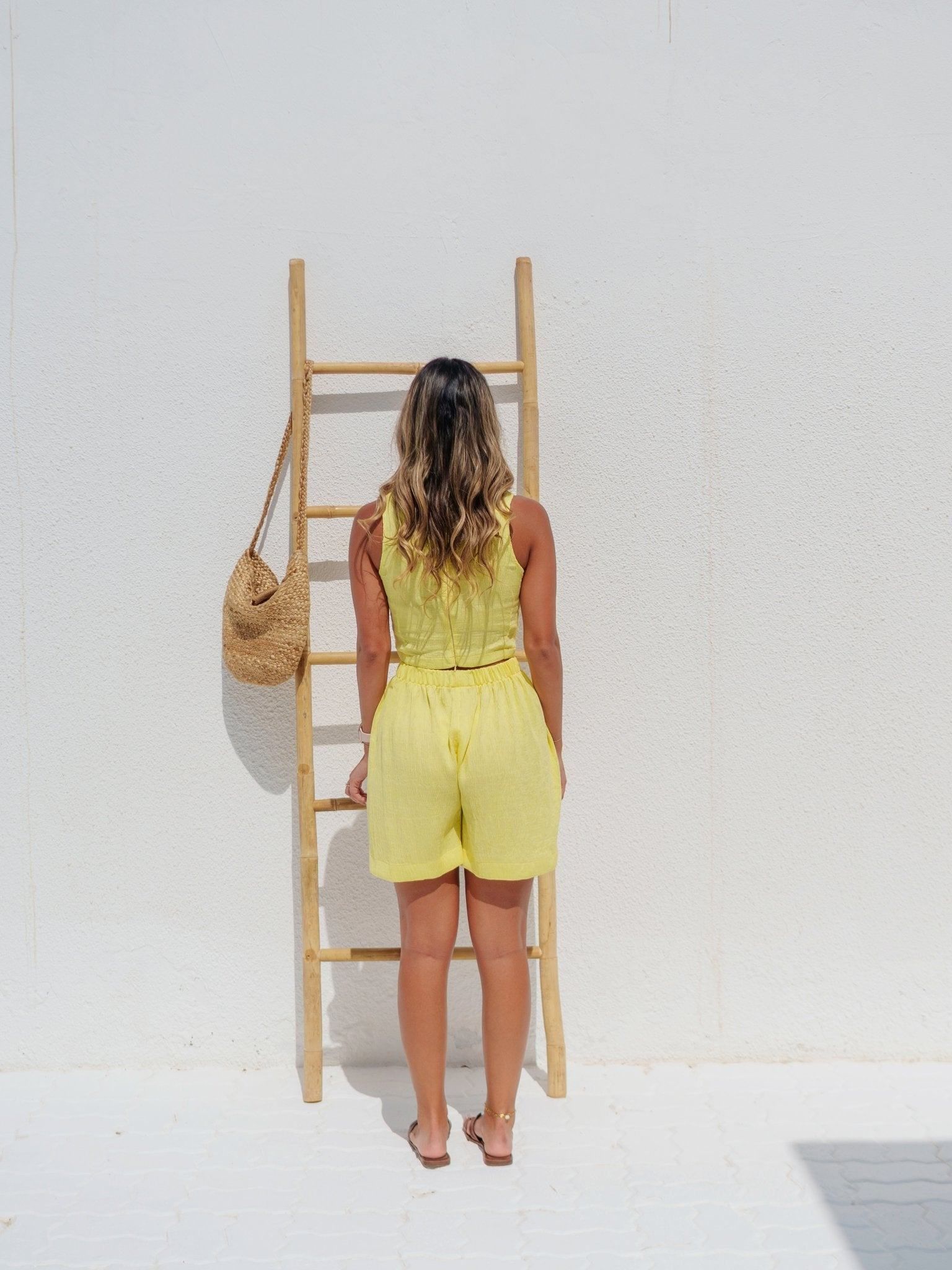 BYSARAD | MARGARITA SHORTS & CROP TOP CO-ORD - PASTEL YELLOW