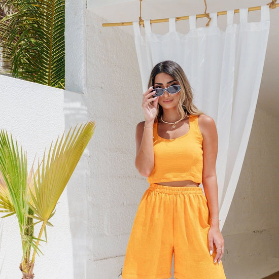 BYSARAD | MARGARITA SHORTS & CROP TOP CO-ORD - TANGERINE ORANGE