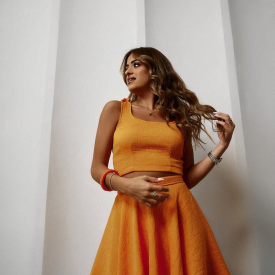 BYSARAD | MARGARITA SKIRT & CROP TOP CO-ORD - TANGERINE ORANGE