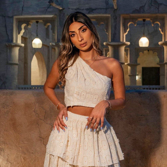 BYSARAD | MEDUSA BRODERIE SKIRT & CROP TOP CO-ORD - OFF WHITE