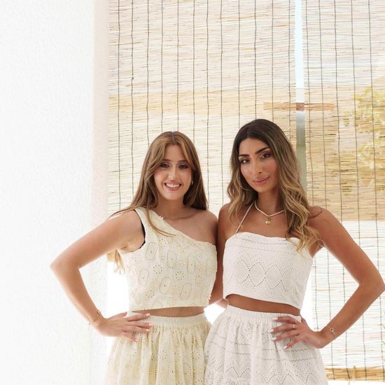 BYSARAD | MEDUSA BRODERIE SKIRT & CROP TOP CO-ORD - WHITE