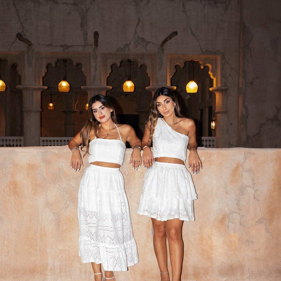 BYSARAD | MEDUSA BRODERIE SKIRT & CROP TOP CO-ORD - WHITE